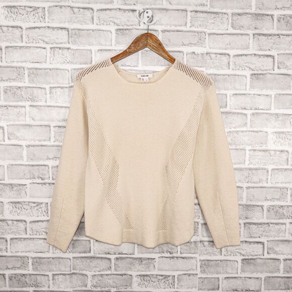 HELMUT LANG Wool Modern Borders Pullover Sweater Beige knit sz P S - Picture 11 of 11
